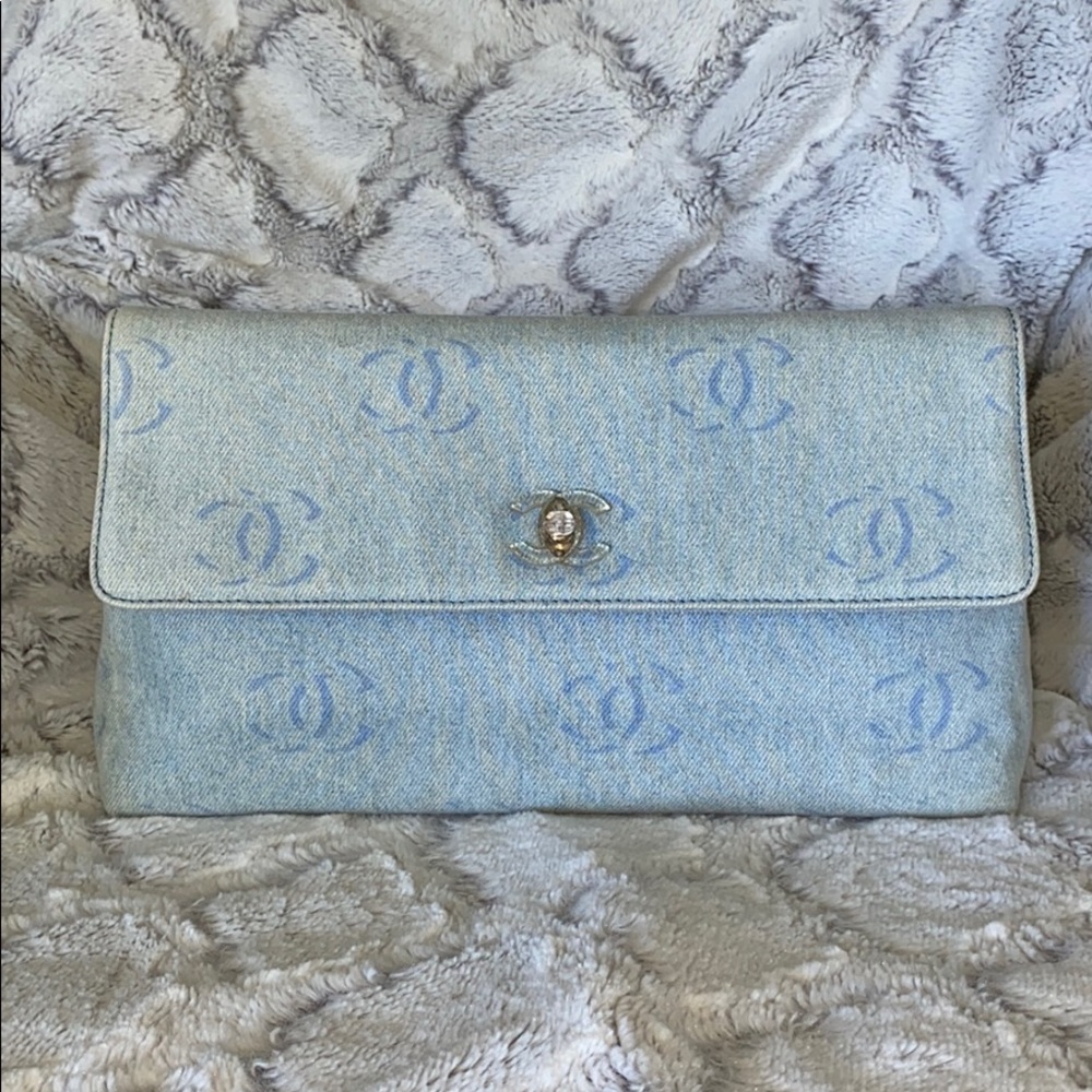 Vintage Chanel Denim Logo Clutch